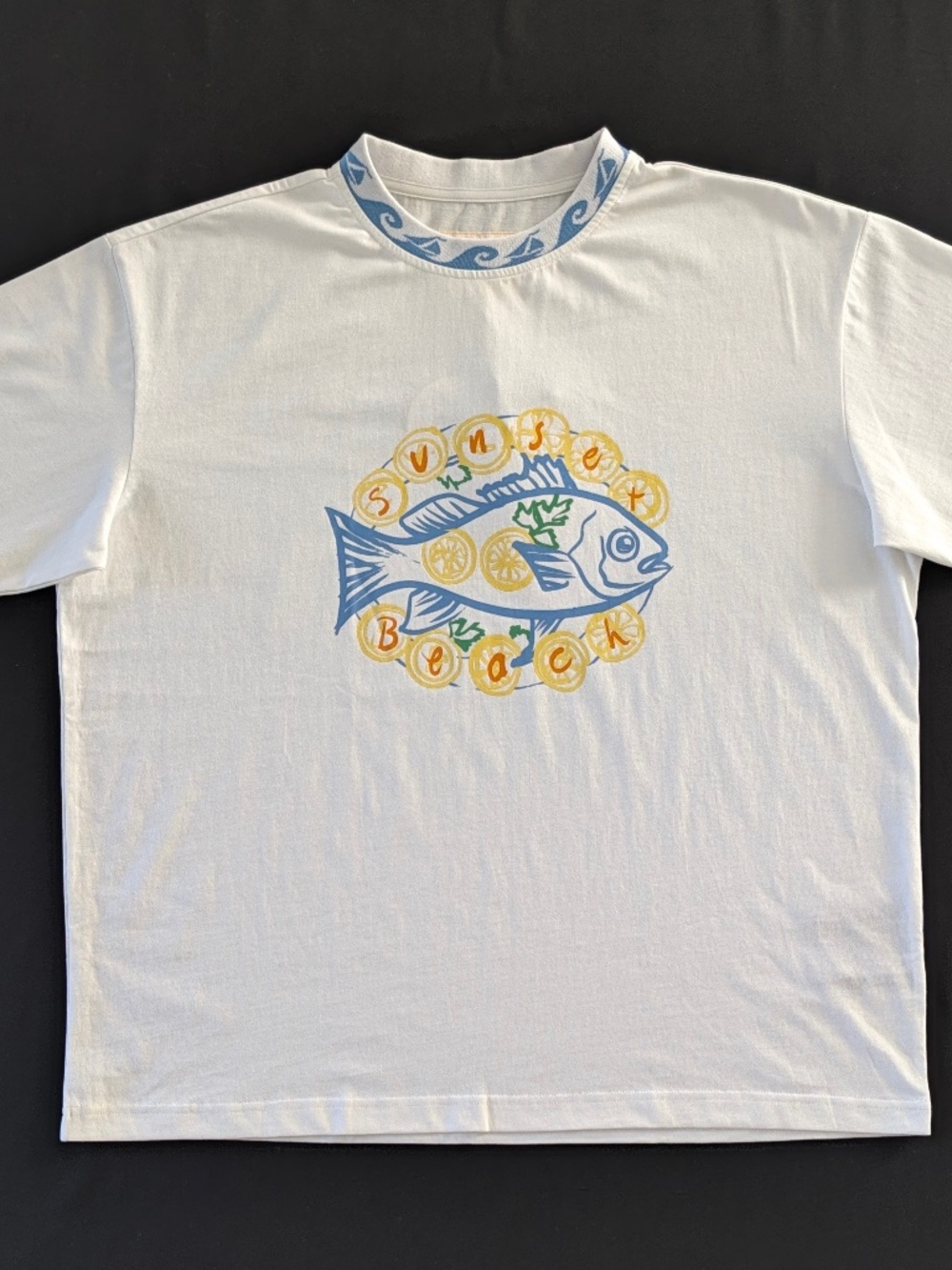 TOMBOLO Sunset Beach Branzino Souvenir Tee XL White Organic Cotton Graphic NWT